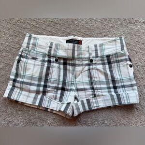 G by Guess White Gray & Teal Plaid Shorts